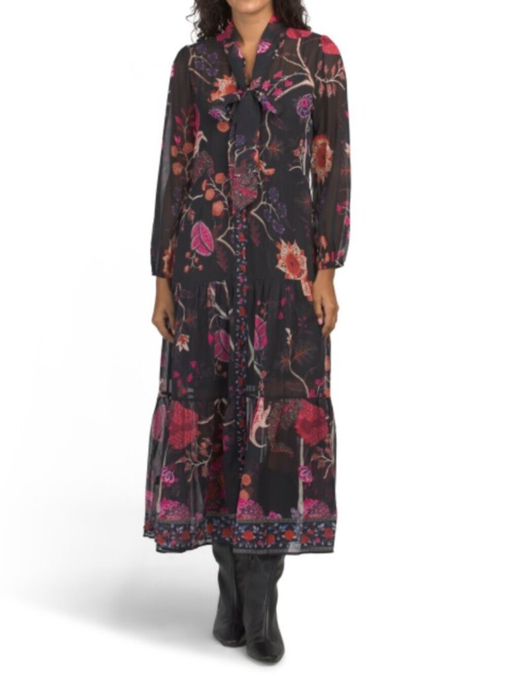 NANCY YANG Long Sleeve Floral Printed Maxi Dress